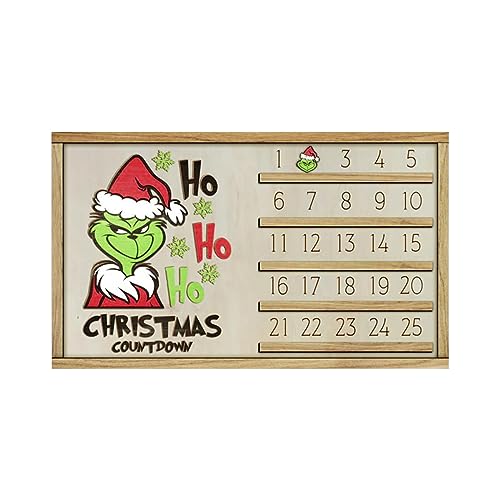 Calendario de cuenta regresiva de Navidad Grinch, calendario de Adviento colgante de madera, casa de campo, decoración de pared, letrero de cuenta regresiva de Navidad para fiestas de vacaciones