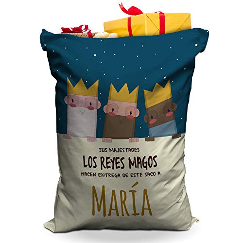 LolaPix Saco Reyes Magos Personalizado con Nombre. Regalos Navidad Personalizados. Varios diseños y tamaños a Elegir. Reyes Magos