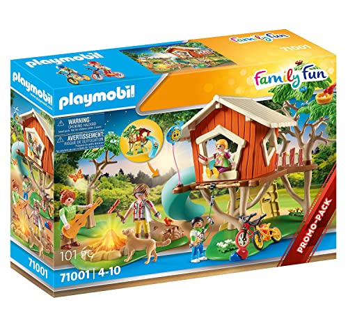 PLAYMOBIL 71001 Family Fun Aventura en la Casa del Árbol con tobogán, Fogata LED, Juguetes para niños a Partir de 4 años, Multicolor